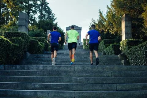 Running up the staircase Foto stock