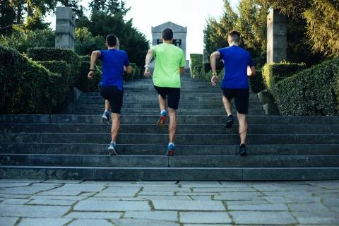 Running up the staircase Foto stock