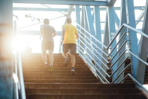 Running up the staircase Foto stock