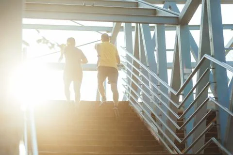 Running up the staircase Foto stock