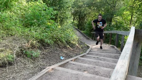 Running up the stairs Stock-Footage 157581927