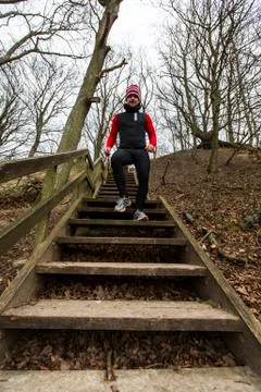 Running on stairs Stock Photos