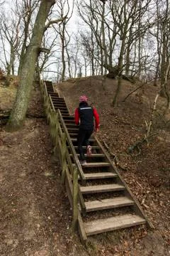 Running on stairs Stock-Fotos