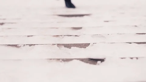 Running up the stairs wintertime Stock Footage 121666768