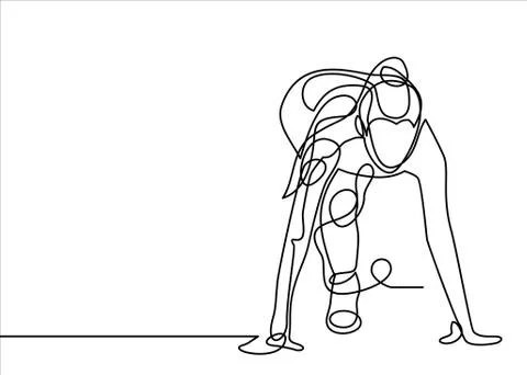 Running start, athlete,vector- continuous line drawing Stock Illustration