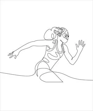 Running start, athlete,vector- continuous line drawing Stock Photos