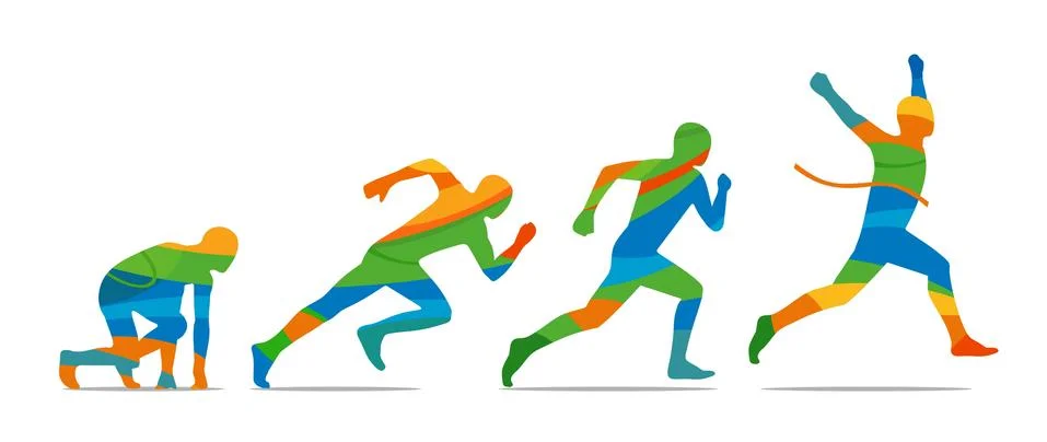 Running step. Runner from start to finish. Side view. Stock Illustration