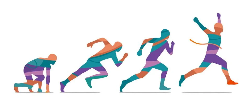 Running step. Runner from start to finish. Side view. Stock Illustration