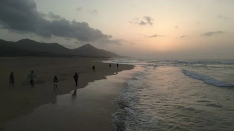 Running sunset cofete Stock Footage 234729912