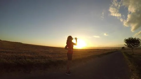 Running at sunset. Foto stock
