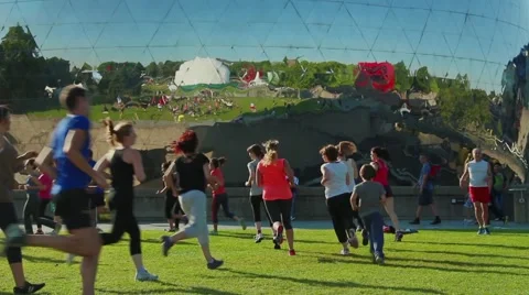 Running Team Training Park. La Villette, Paris Stock Footage 52086180