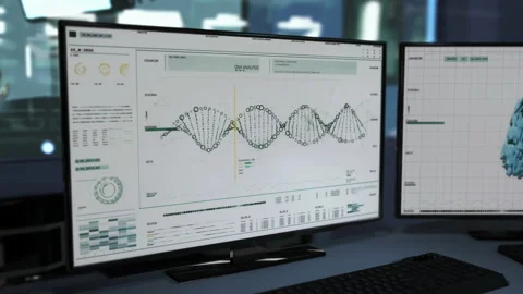 Running tests and examining DNA molecules in real time at medical research lab Stock Footage 211843387