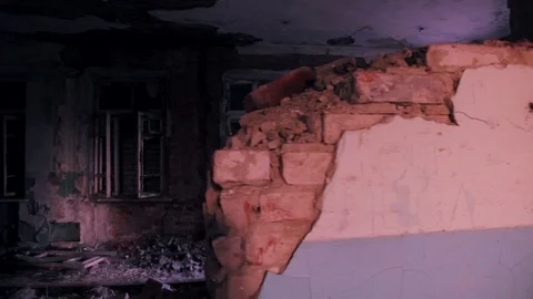 Running through demolished house Stock-Footage 70840454
