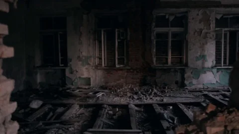 Running through demolished house Stock Footage 73782976
