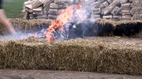 Running through fire Stock Footage 114810935