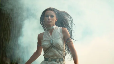 Running through the mist, slow motion Stock Footage 86459580