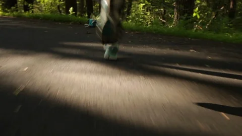Running-Through-The-Woods-At-Sunset Stock Footage 114096343