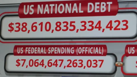 Running Total Display Showing Current United States Gross National Debt. US.. Stock Footage 326936338
