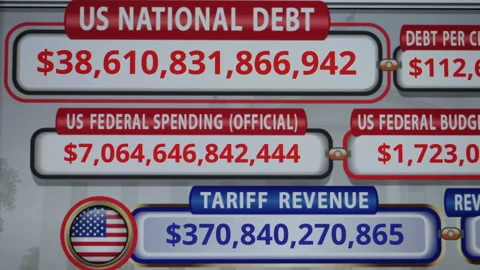 Running Total Display Showing Current United States Gross National Debt. US.. Stock Footage 328469812