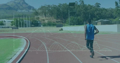 Running on track, athletes with data trajectory animation overlay, training hard 動画素材 305833932