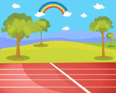 Running track in park scene Ilustración de archivo