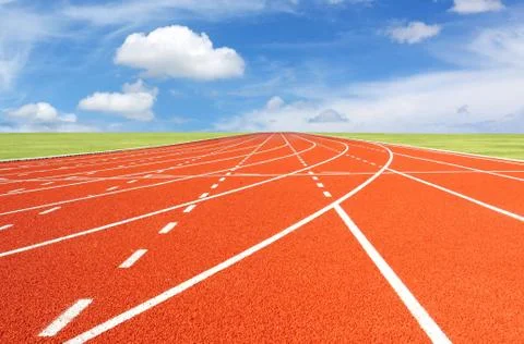Running track with sky and clouds Stock Photos