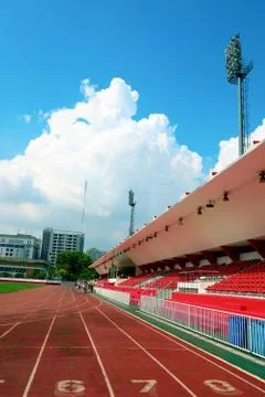 Running track in small stadium Stock Photos