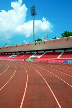 Running track in small stadium Stock Photos