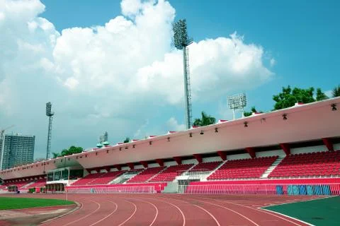 Running track in small stadium Stock Photos