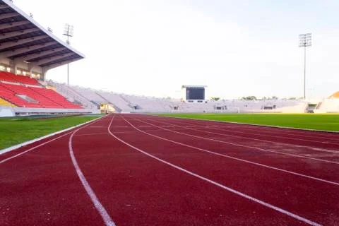 Running track in stadium Stock Photos