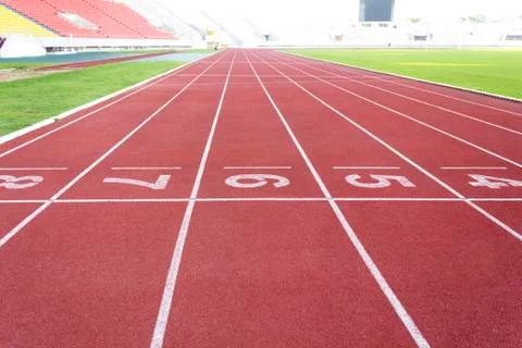 Running track in stadium Stock Photos