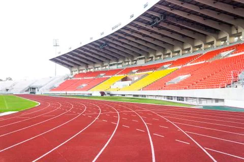 Running track in stadium Stock Photos