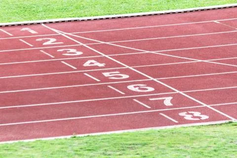 Running track in stadium Stock Photos