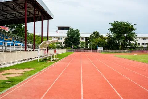 Running track in stadium Stock Photos