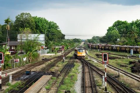 Running Train and railroad Stock Photos