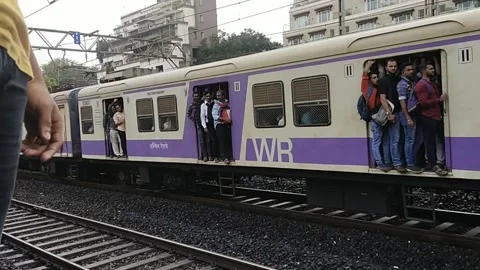 Running train with people outside Video stock 228836002