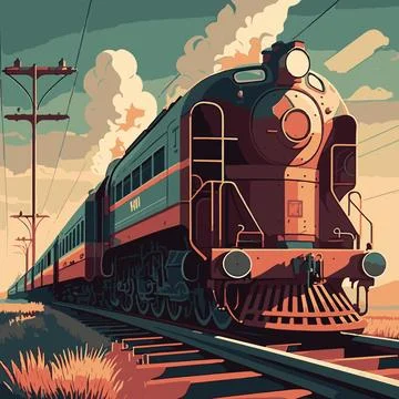Running train on the railroad Stock Illustration