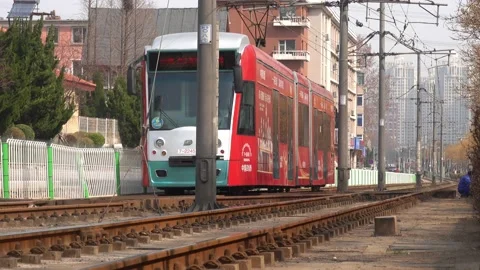 Running tram of Dalian, China Stock Footage 152122174