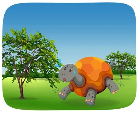 Running turtle in nature scene Stock Illustration
