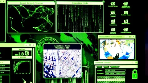 Running Unethical Workload on NSA's Computer. Green Text. Hacking Computer Conce Stock Footage 125540865