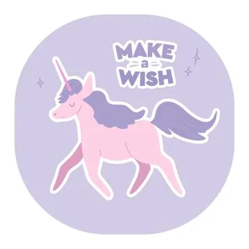 Running unicorn text make wish. Greeting card Stock Illustration