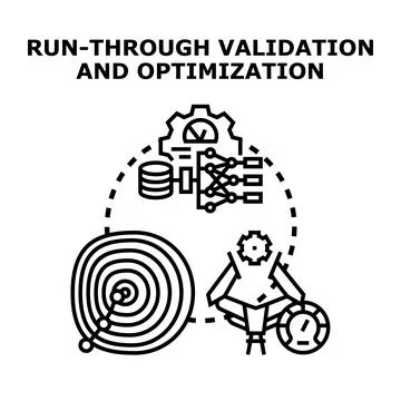 Running validation and optimization process for data analysis Stock Illustration