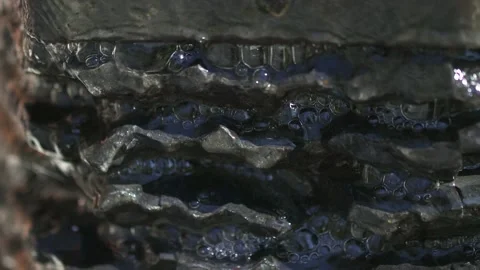 Running water stream over stone fountain garden artificial bubbles waterfall Stock Footage 201628081