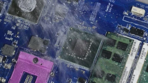 Running water through Printed circuit board. Stock Footage 221034895