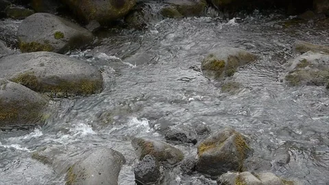 Running water from waterfall passing over rocks and moving downstream Stock Footage 86754473