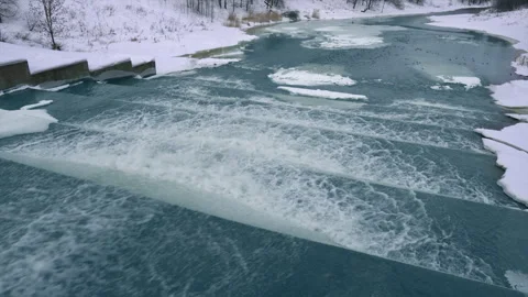 Running Water Of The Winter River Stock Footage 242344819