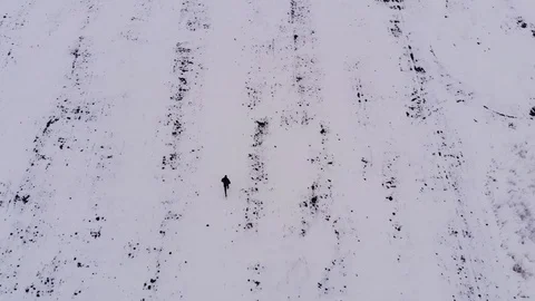 Running In The Winter Fiels Drone View Stock Footage 105460400