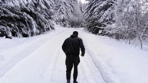 Running In The Winter Mountain Drone View Stock Footage 105468801