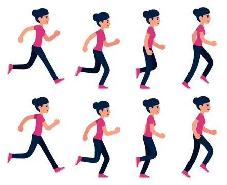 Running woman animation frames Stock Illustration