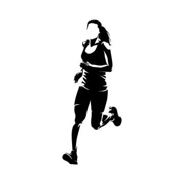 Running woman, isolated vector silhouette, front view Stock Illustration